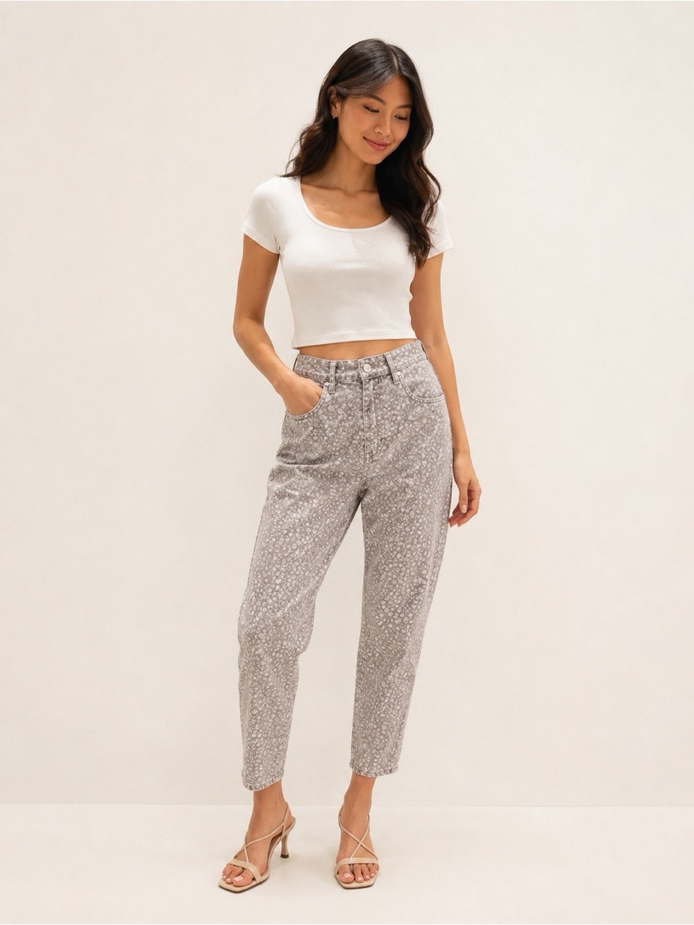 American Eagle '90s Straight Jean Floral Mom Jeans Cottagecore Ditsy Print Taupe - Picture 3 of 11